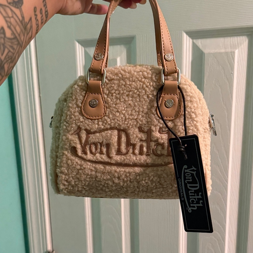 Von Dutch Beige and Cream Sherpa Mini Bag